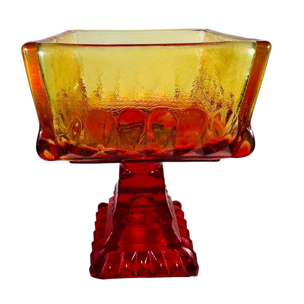 Yellow to red footed square dish Jeanette